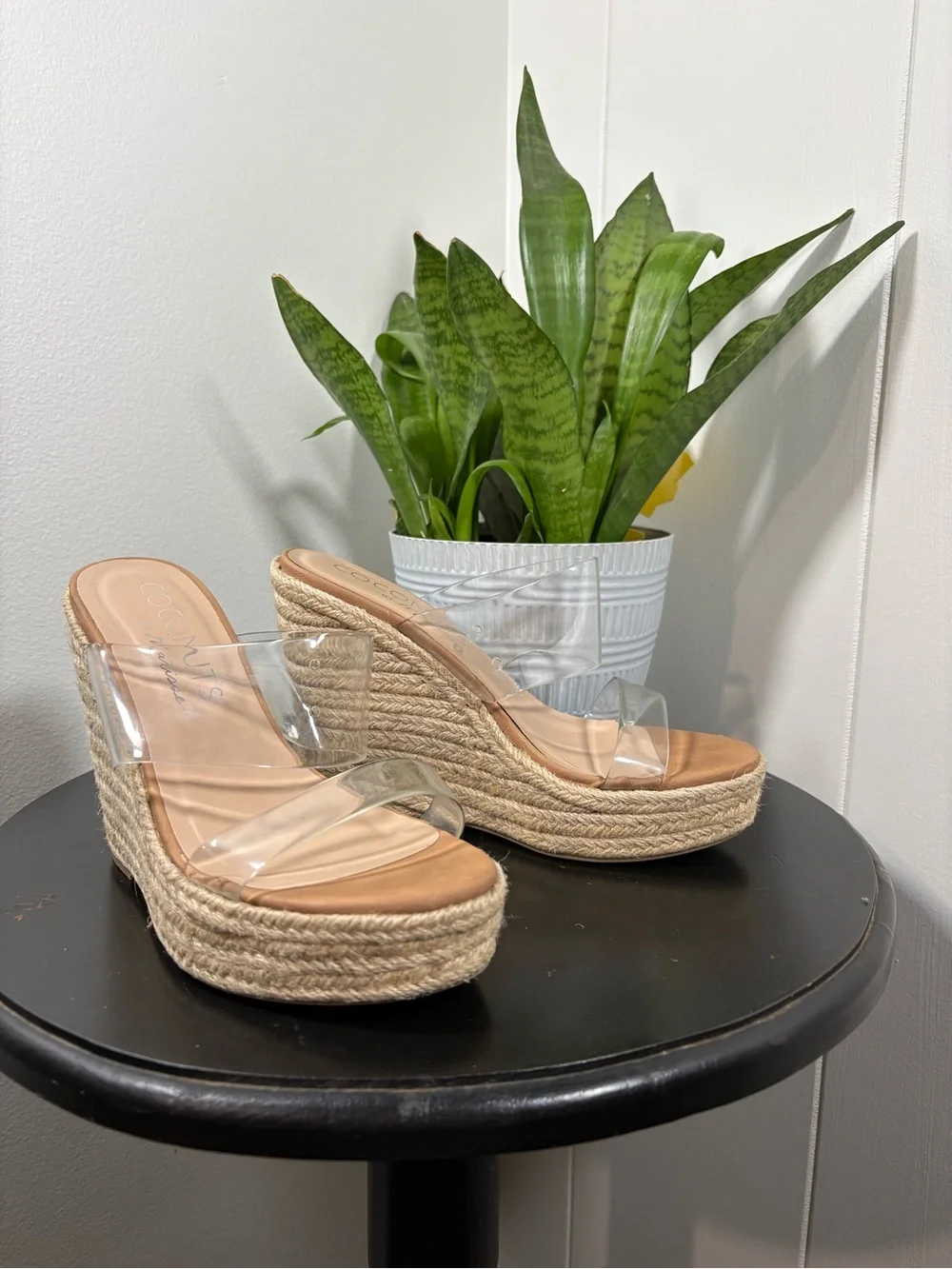 🥥 Coconuts by Matisse 🌴 Big Fan slip-on espadrille wedge with clear straps 6.5M - Picture 1 of 9